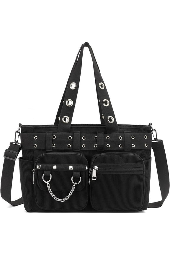Corduroy Tote Bag Goth Bags for Women Large Gothic Goth Purse for College Work Office Travel