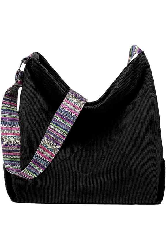 Corduroy Tote Bag Hobo Bags for Women Large Crossbody Bag Boho Shoulder Handbag Guitar Strap Purse