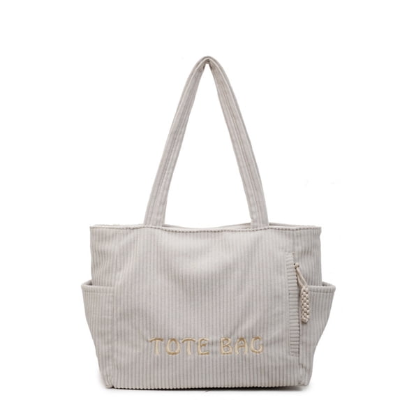Corduroy Tote Bag Large Capacity Shoulder Bag, Casual Japanese Style Daily Handbag