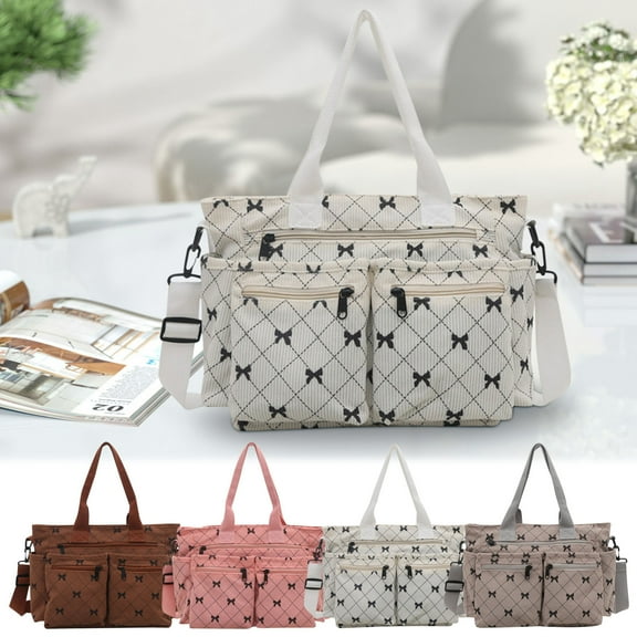 Corduroy Tote Bag | Strawberry Print Women's Shoulder Handbag | Large Capacity Gym Travel Weekend Purse | Dry Wet Separation & Shoe Compartment | 36x26x16cm | Foldable & Lightweight