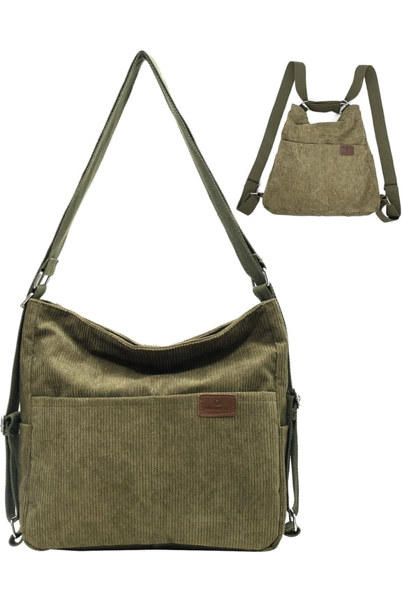 Corduroy Tote Bag for Women Convertible Backpack Purse Crossbody Hobo Shoulder Bag with Multi Pockets Compartments