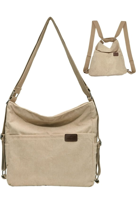 Corduroy Tote Bag for Women Convertible Backpack Purse Crossbody Hobo Shoulder Bag with Multi Pockets Compartments