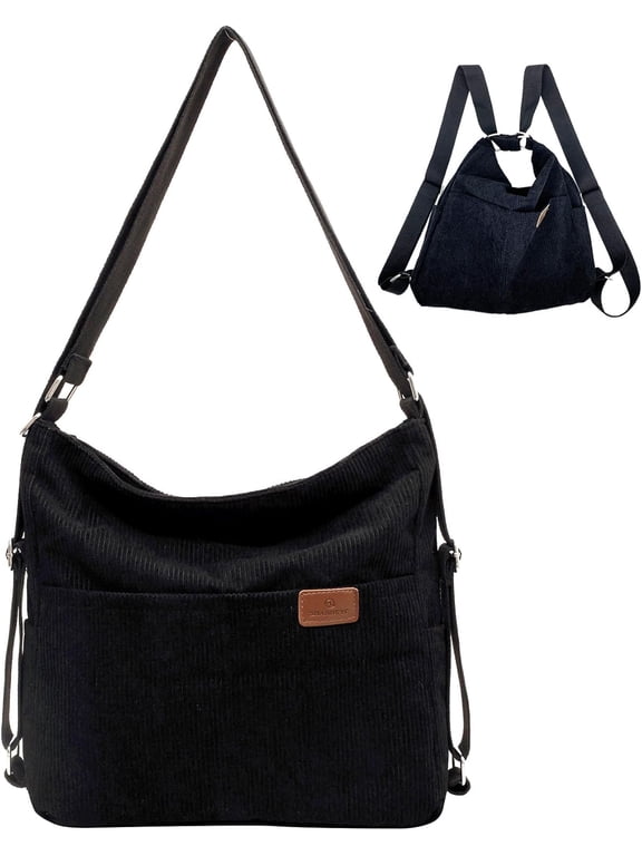 Corduroy Tote Bag for Women Convertible Backpack Purse Crossbody Hobo Shoulder Bag with Multi Pockets Compartments