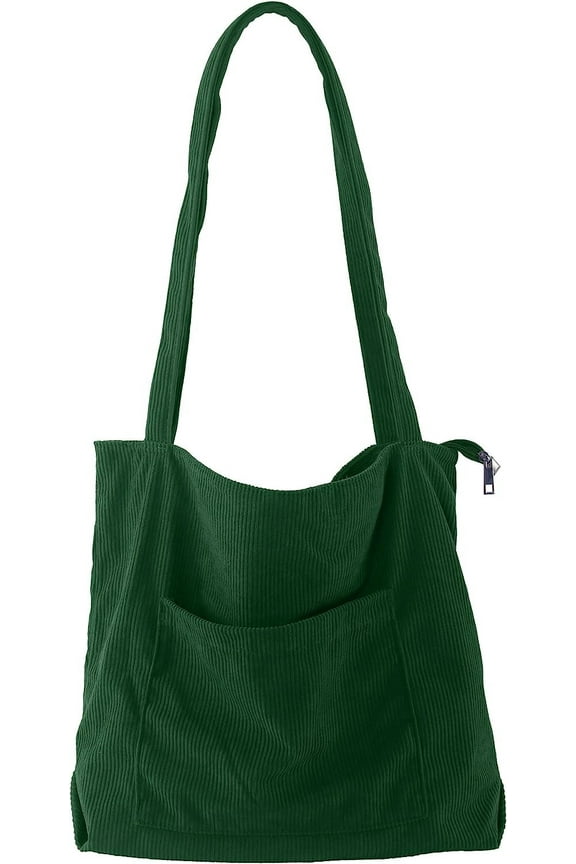 Corduroy Tote Bag for Women Girl with Front Pocket and Zipper