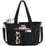 Corduroy Tote Bag for Women, Lightweight Work Laptop Tote Purse With 17 Pockets, Crossbody Shoulder Handbag for School Work Travel Gym, Black