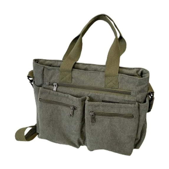 Corduroy Tote Bag for Women - Multi-Compartment Large Capacity Shoulder Bag for Work, Travel, and Shopping