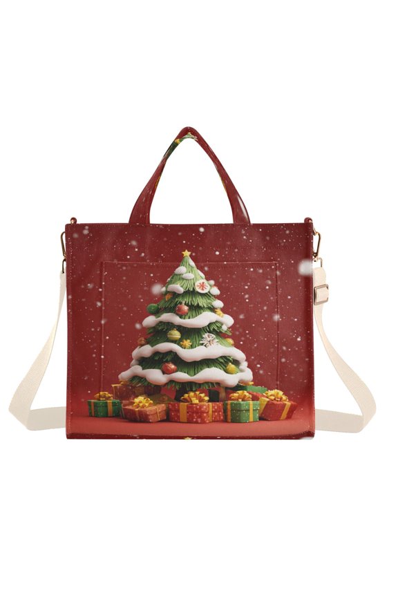 Corduroy Tote Bag for Women Shoulder Handbags Fashion Ladies Purses Satchel Messenger Bags 3d Christmas Tree S