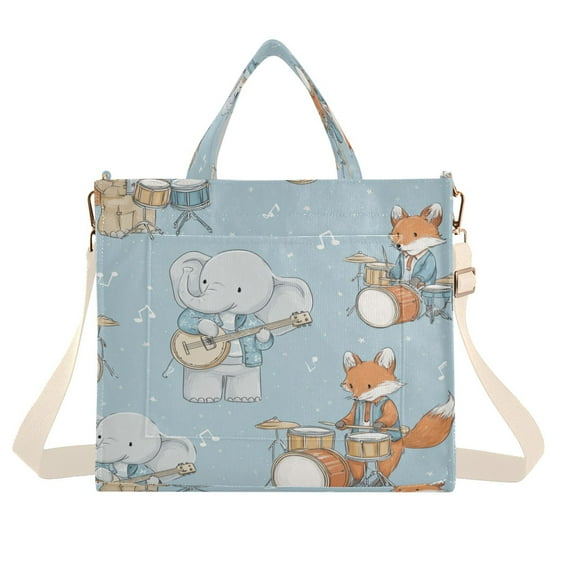 Corduroy Tote Bag for Women Shoulder Handbags Fashion Ladies Purses Satchel Messenger Bags Animals Playing Musical Instruments M