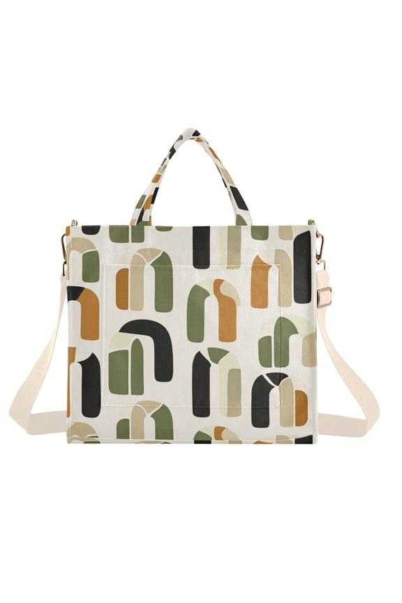 Corduroy Tote Bag for Women Shoulder Handbags Fashion Ladies Purses Satchel Messenger Bags Arch Motif S