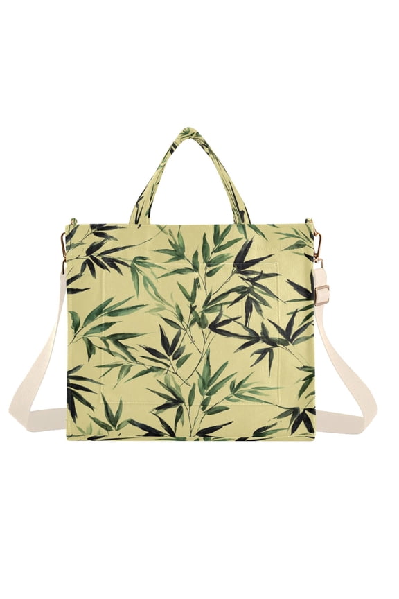 Corduroy Tote Bag for Women Shoulder Handbags Fashion Ladies Purses Satchel Messenger Bags Bamboo and Green Leaves S