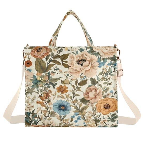 Corduroy Tote Bag for Women Shoulder Handbags Fashion Ladies Purses Satchel Messenger Bags Beautiful Vintage Floral M