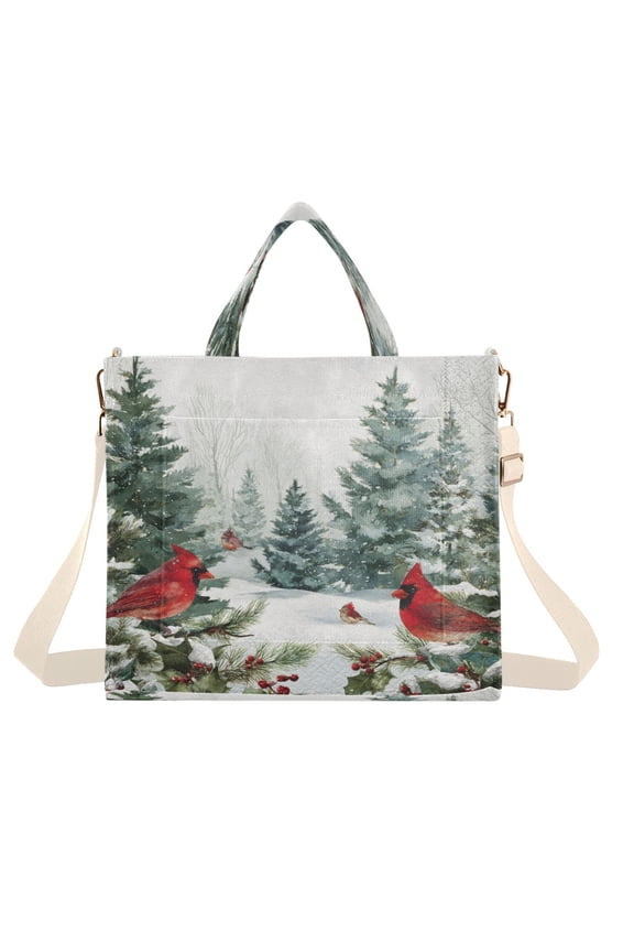 Corduroy Tote Bag for Women Shoulder Handbags Fashion Ladies Purses Satchel Messenger Bags Beautiful Winter Forest Painting S