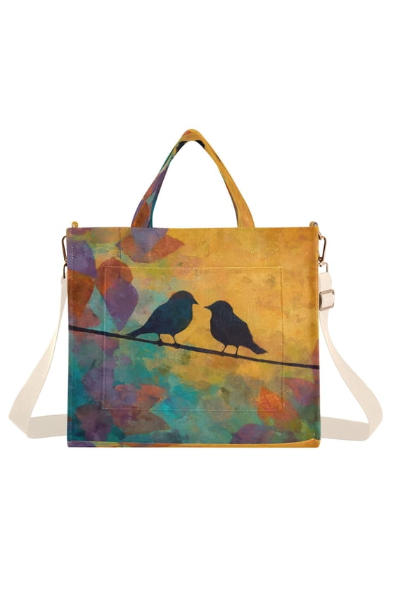 Corduroy Tote Bag for Women Shoulder Handbags Fashion Ladies Purses Satchel Messenger Bags Birds on A Wire M