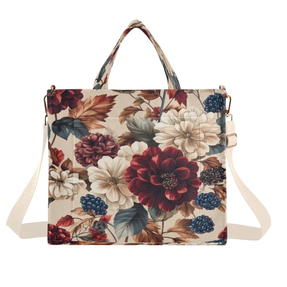 Corduroy Tote Bag for Women Shoulder Handbags Fashion Ladies Purses Satchel Messenger Bags Burgundy Hydrangeas S