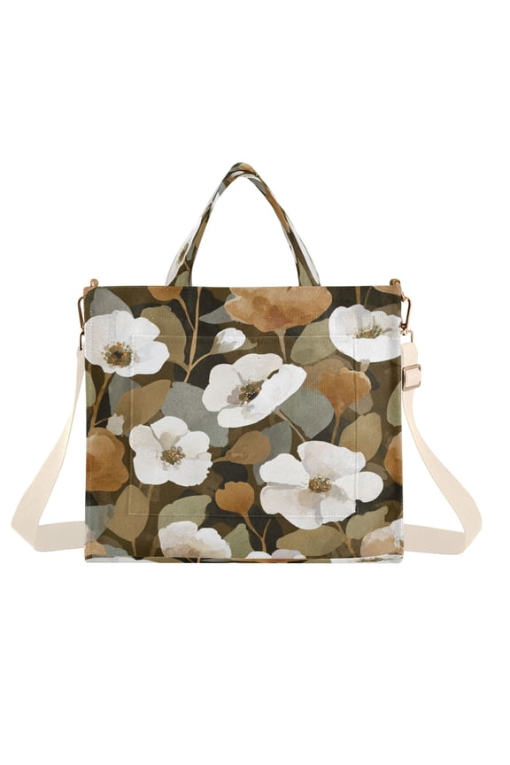 Corduroy Tote Bag for Women Shoulder Handbags Fashion Ladies Purses Satchel Messenger Bags Camouflage White Flowers S