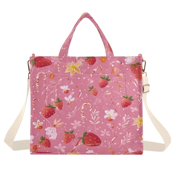 Corduroy Tote Bag for Women Shoulder Handbags Fashion Ladies Purses Satchel Messenger Bags Candy Cane and Strawberry Pattern S