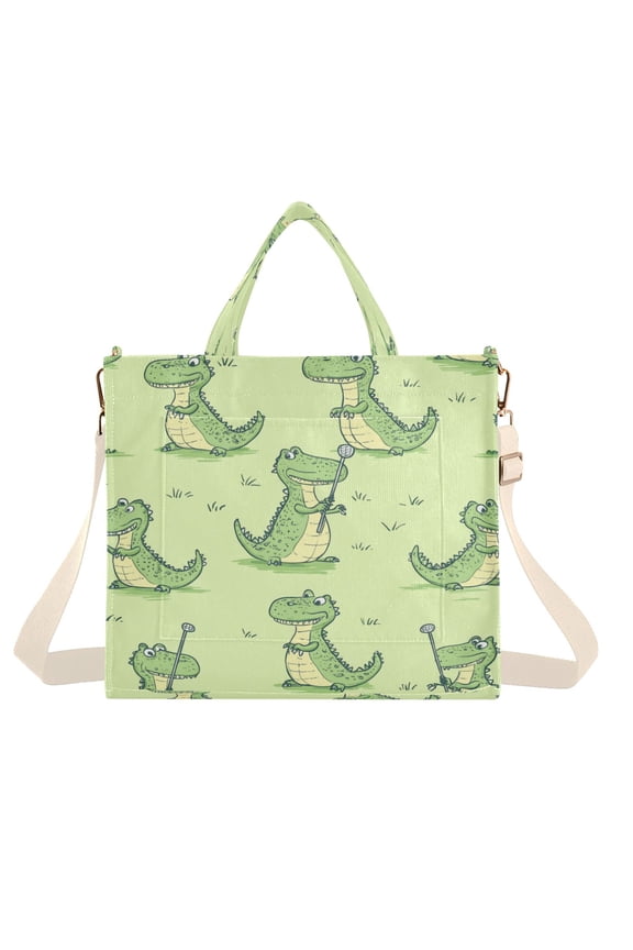 Corduroy Tote Bag for Women Shoulder Handbags Fashion Ladies Purses Satchel Messenger Bags Cartoon Alligators Playing Golf M