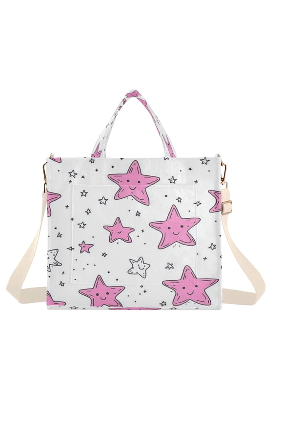 Corduroy Tote Bag for Women Shoulder Handbags Fashion Ladies Purses Satchel Messenger Bags Cartoon Five-pointed Star S
