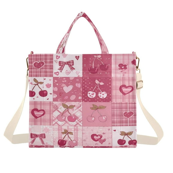 Corduroy Tote Bag for Women Shoulder Handbags Fashion Ladies Purses Satchel Messenger Bags Cherry Pattern with Bows S