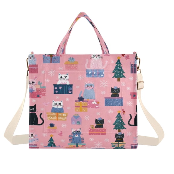 Corduroy Tote Bag for Women Shoulder Handbags Fashion Ladies Purses Satchel Messenger Bags Christmas Cat Pattern S