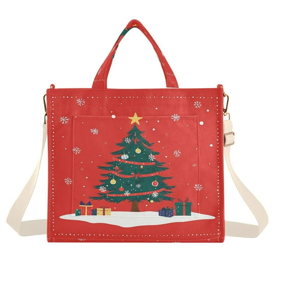 Corduroy Tote Bag for Women Shoulder Handbags Fashion Ladies Purses Satchel Messenger Bags Christmas Tree M