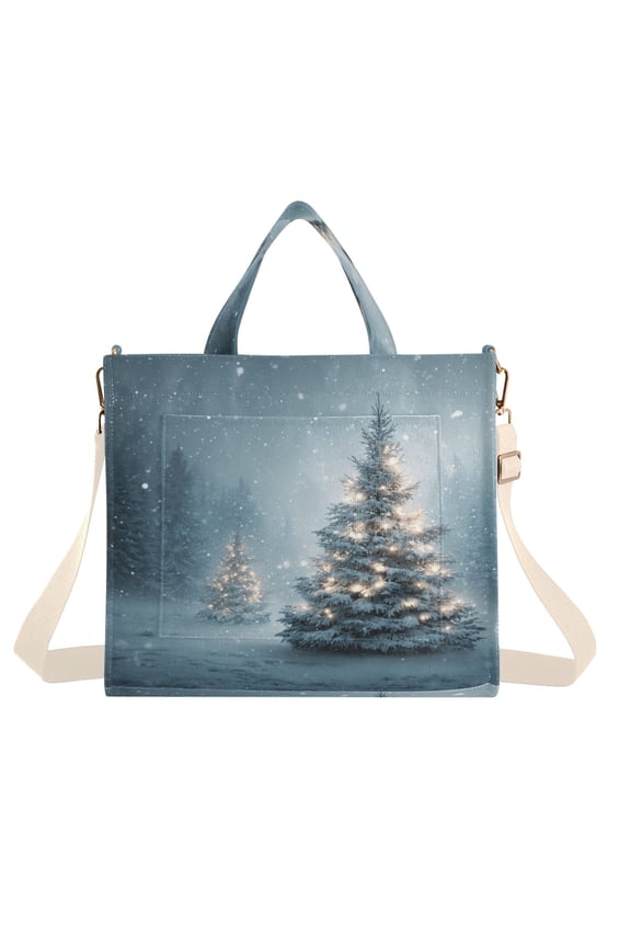 Corduroy Tote Bag for Women Shoulder Handbags Fashion Ladies Purses Satchel Messenger Bags Christmas Tree with Lights M