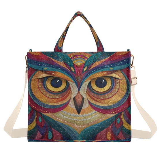 Corduroy Tote Bag for Women Shoulder Handbags Fashion Ladies Purses Satchel Messenger Bags Colorful Owl Face S
