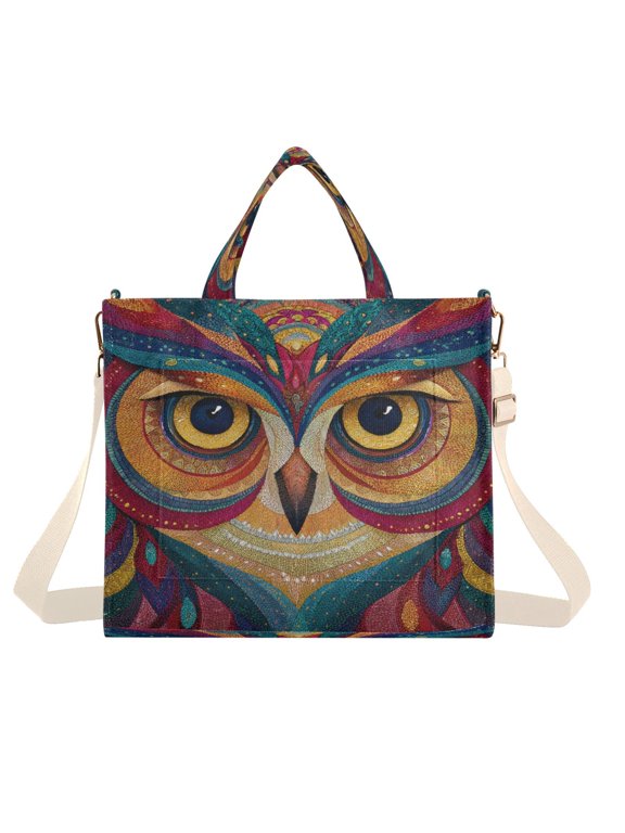 Corduroy Tote Bag for Women Shoulder Handbags Fashion Ladies Purses Satchel Messenger Bags Colorful Owl Face S