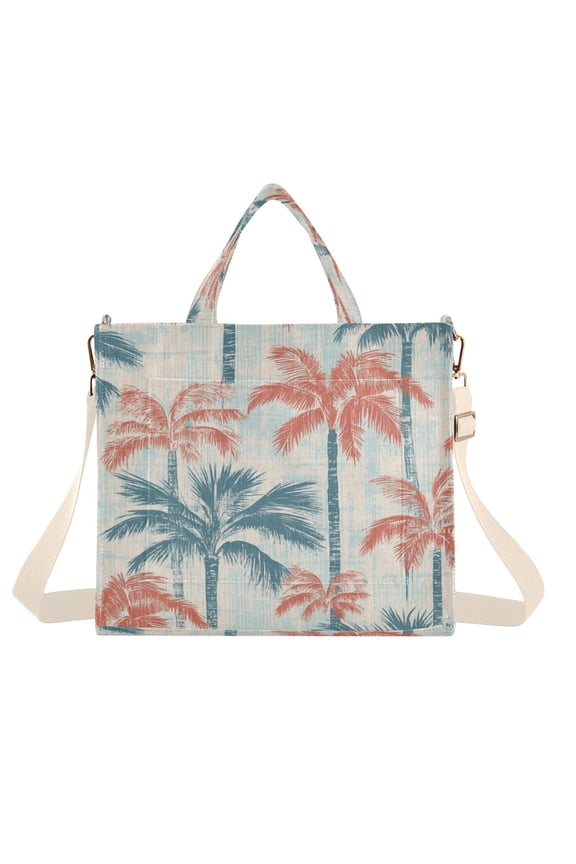 Corduroy Tote Bag for Women Shoulder Handbags Fashion Ladies Purses Satchel Messenger Bags Coral Palm Trees M