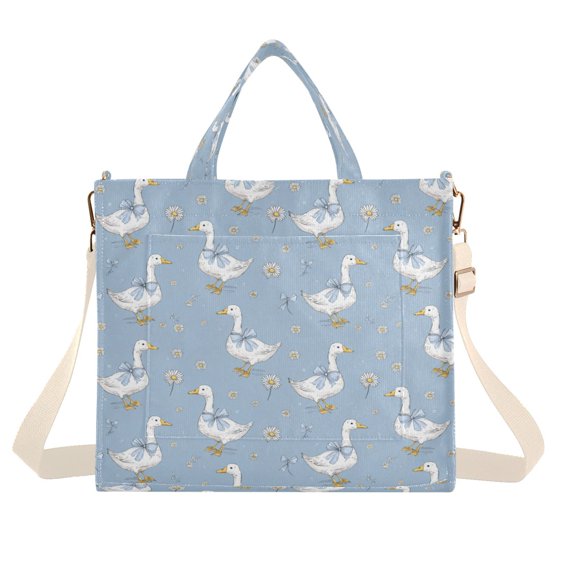 Corduroy Tote Bag for Women Shoulder Handbags Fashion Ladies Purses Satchel Messenger Bags Cute Geese and Daisies S