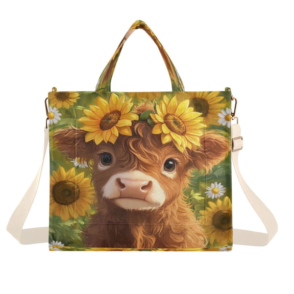 Corduroy Tote Bag for Women Shoulder Handbags Fashion Ladies Purses Satchel Messenger Bags Cute Highland Cow M