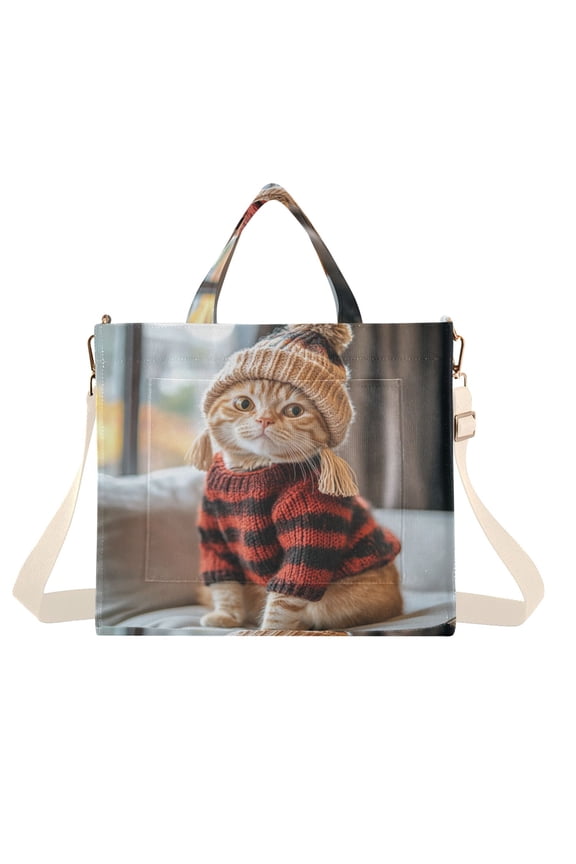 Corduroy Tote Bag for Women Shoulder Handbags Fashion Ladies Purses Satchel Messenger Bags Cute Orange Cat S