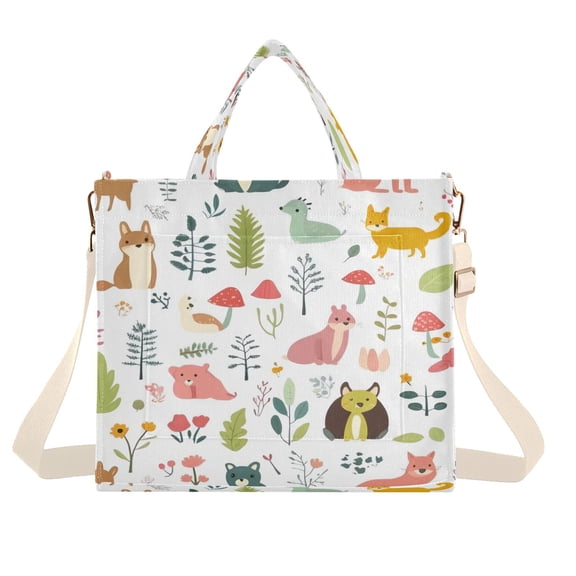 Corduroy Tote Bag for Women Shoulder Handbags Fashion Ladies Purses Satchel Messenger Bags Cute Woodland Animals S