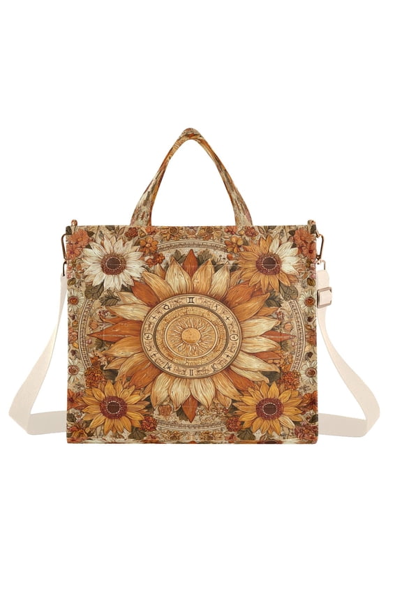 Corduroy Tote Bag for Women Shoulder Handbags Fashion Ladies Purses Satchel Messenger Bags Decorative Sun Design S