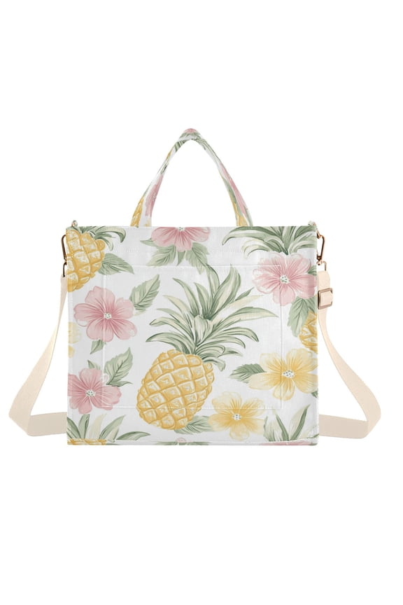 Corduroy Tote Bag for Women Shoulder Handbags Fashion Ladies Purses Satchel Messenger Bags Floral Pineapple Pattern S