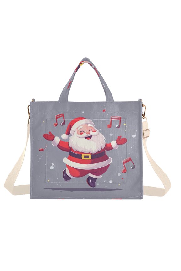Corduroy Tote Bag for Women Shoulder Handbags Fashion Ladies Purses Satchel Messenger Bags Happy Santa Claus M