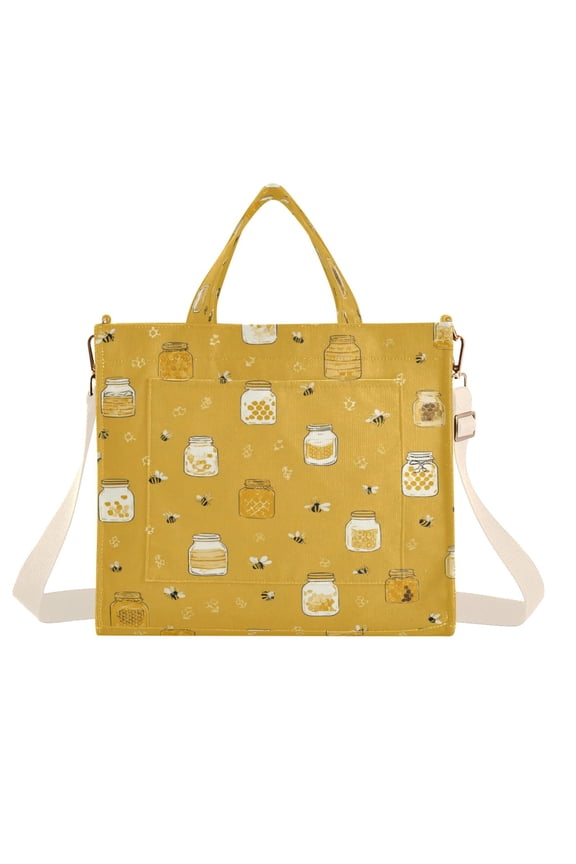 Corduroy Tote Bag for Women Shoulder Handbags Fashion Ladies Purses Satchel Messenger Bags Honey Jars and Bees Pattern S