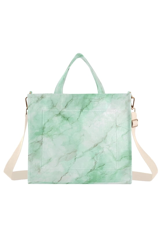 Corduroy Tote Bag for Women Shoulder Handbags Fashion Ladies Purses Satchel Messenger Bags Light Green Marble Texture Pattern S