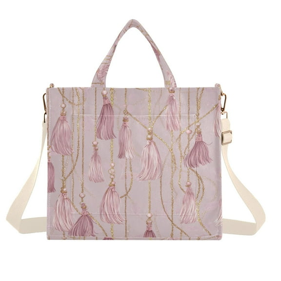 Corduroy Tote Bag for Women Shoulder Handbags Fashion Ladies Purses Satchel Messenger Bags Light Pink Tassels M