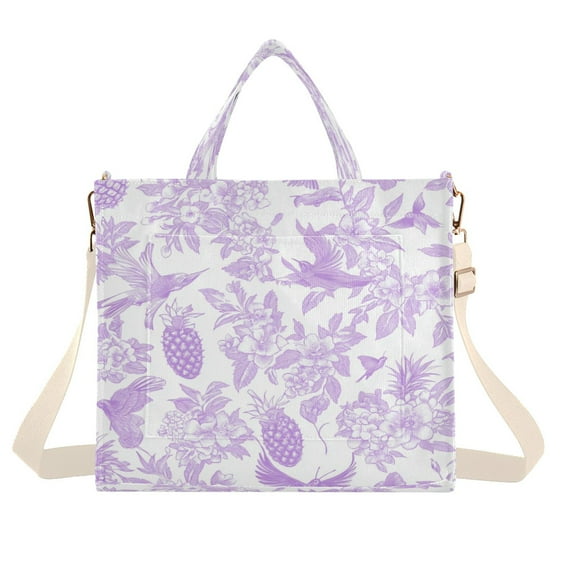 Corduroy Tote Bag for Women Shoulder Handbags Fashion Ladies Purses Satchel Messenger Bags Lilac Floral Motifs S