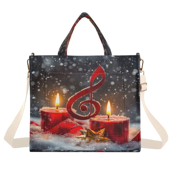Corduroy Tote Bag for Women Shoulder Handbags Fashion Ladies Purses Satchel Messenger Bags Music Note and Candles S