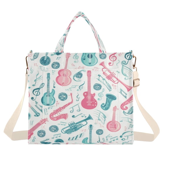 Corduroy Tote Bag for Women Shoulder Handbags Fashion Ladies Purses Satchel Messenger Bags Musical Notes and Instruments M