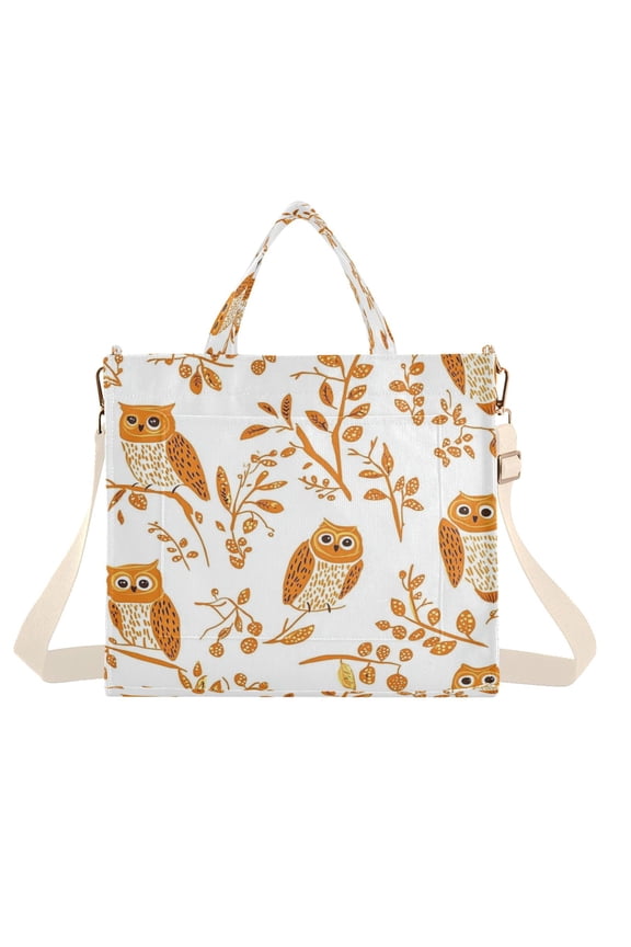 Corduroy Tote Bag for Women Shoulder Handbags Fashion Ladies Purses Satchel Messenger Bags Orange Owls S