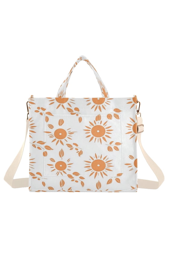 Corduroy Tote Bag for Women Shoulder Handbags Fashion Ladies Purses Satchel Messenger Bags Orange Suns S