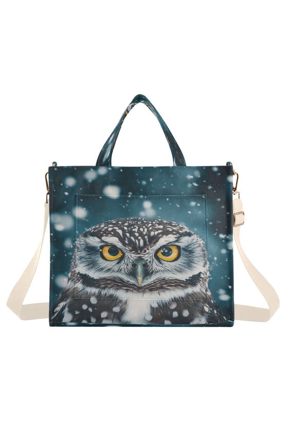 Corduroy Tote Bag for Women Shoulder Handbags Fashion Ladies Purses Satchel Messenger Bags Owl with Piercing Yellow Eyes S