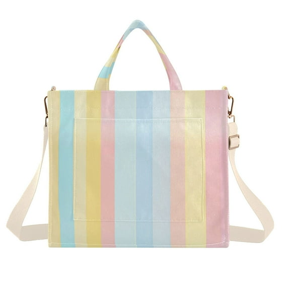 Corduroy Tote Bag for Women Shoulder Handbags Fashion Ladies Purses Satchel Messenger Bags Pastel Background with Stripes S