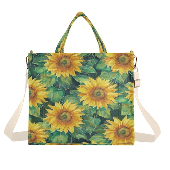 Corduroy Tote Bag for Women Shoulder Handbags Fashion Ladies Purses Satchel Messenger Bags Pattern Of Sunflowers S