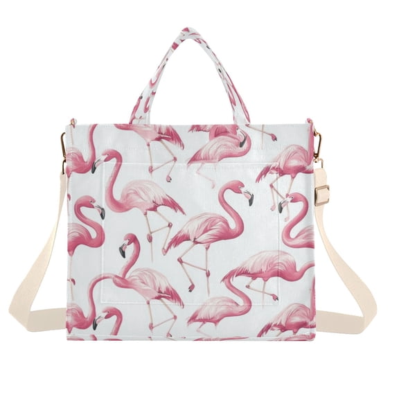 Corduroy Tote Bag for Women Shoulder Handbags Fashion Ladies Purses Satchel Messenger Bags Pink Flamingos Pattern S