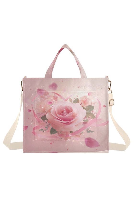 Corduroy Tote Bag for Women Shoulder Handbags Fashion Ladies Purses Satchel Messenger Bags Pink Rose Pattern S