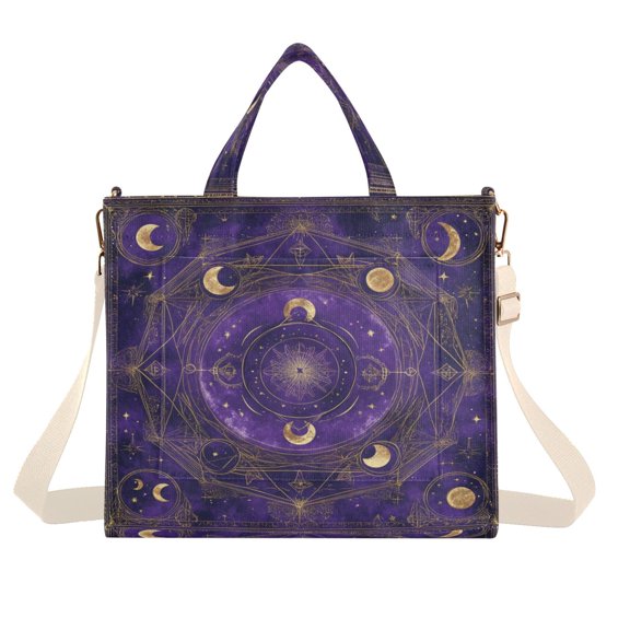 Corduroy Tote Bag for Women Shoulder Handbags Fashion Ladies Purses Satchel Messenger Bags Purple Celestial Pattern S